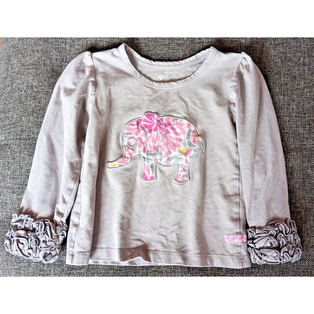 shirt and pants 3T Ruffle Butts Elephant Gray Pink Yellow